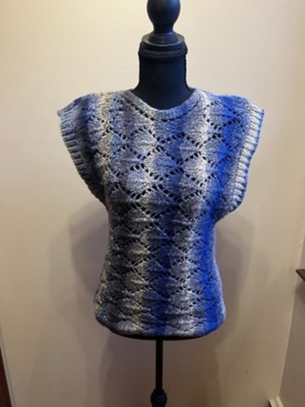 Berretti Sweater Vest Womens Medium Wool Blend Blue +Grey Knit Made In Italy